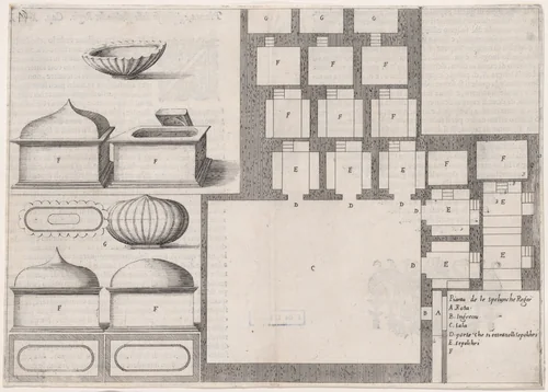 Plate 38, from "Trattato delle Piante & Immagini de Sacri Edifizi di Terra Santa" (Treatise of the Plans & Images of the Sacred Buildings of the Holy Land) by Jacques Callot, print, 1620
