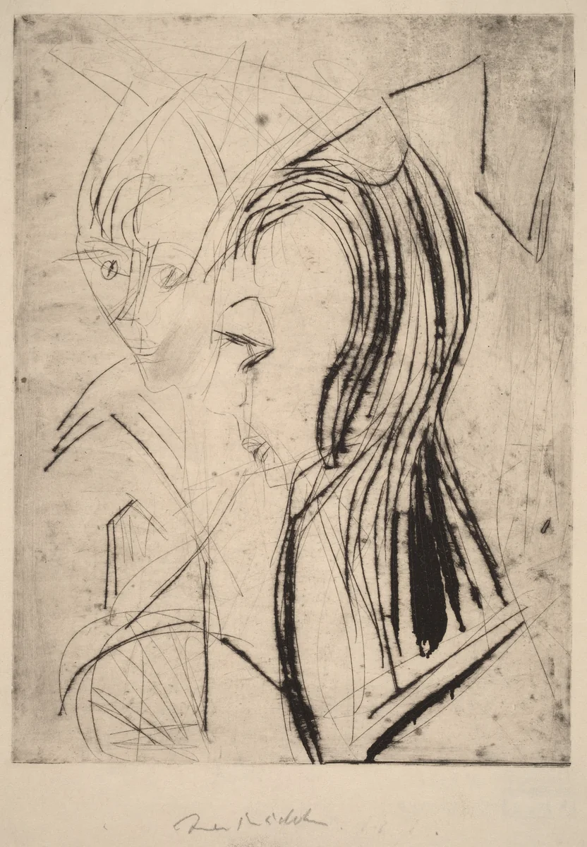 Heads of Two Girls by Ernst Ludwig Kirchner, print, 1919