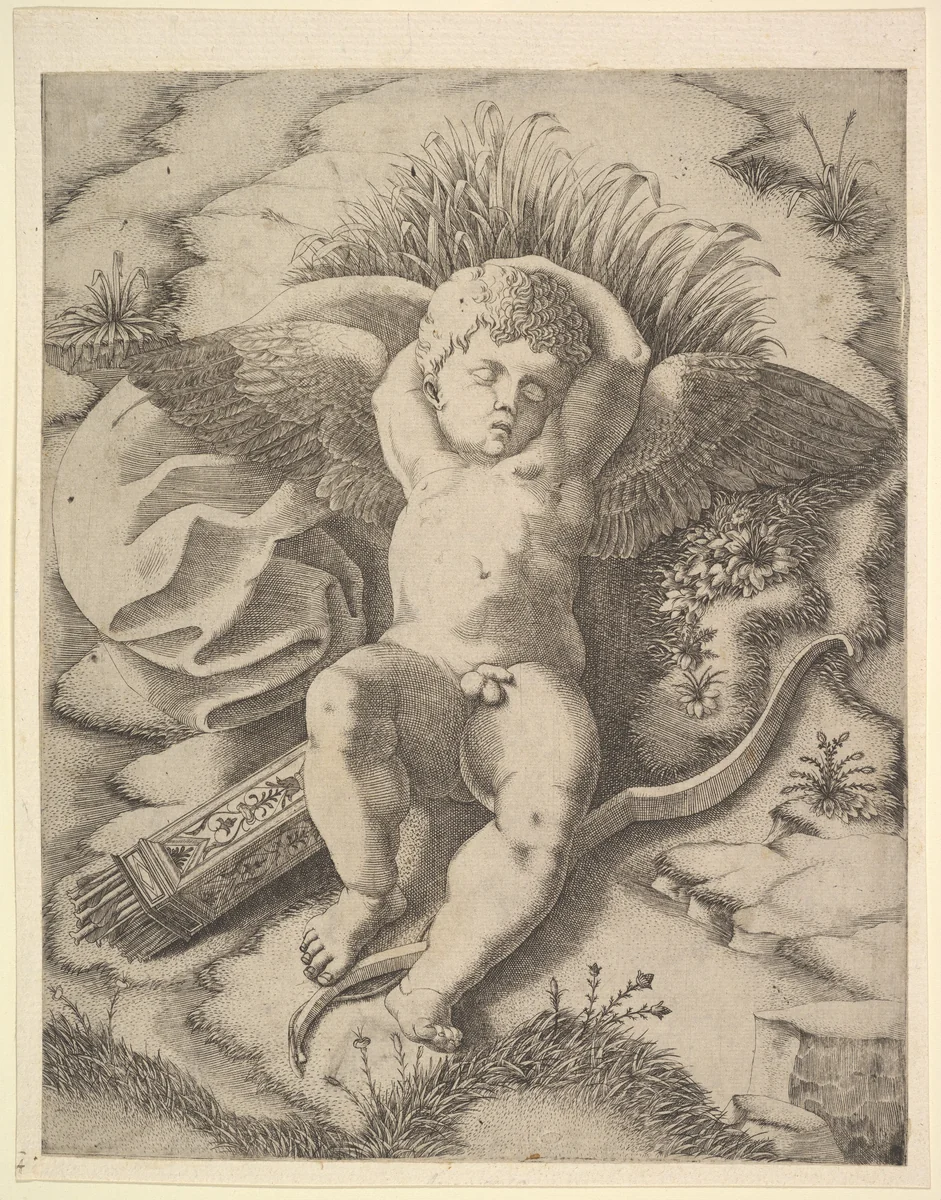 Cupid Sleeping by anonymous, print, 1500-1599