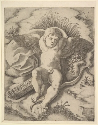 Cupid Sleeping by anonymous, print, 1500-1599