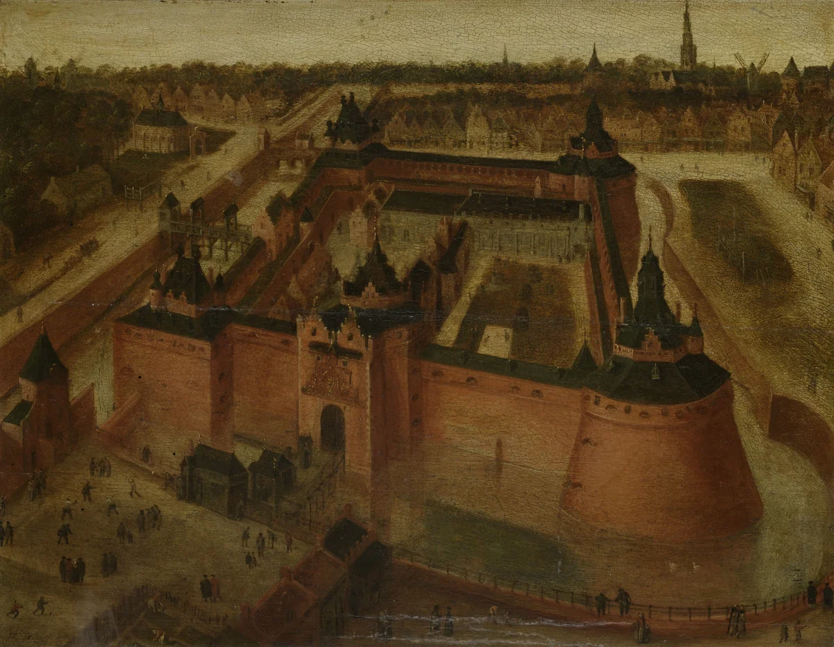 Bird's-eye View of the Vredenburg (Vredeborch) Castle in Utrecht by anonymous, painting, 1550-1599