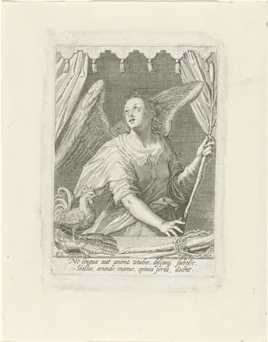 Engel met de rietstengel, de haan en de doornenkroon by Unknown, print, 1580-1629