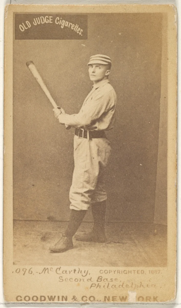 Thomas Francis Michael "Tommy" McCarthy, 2nd Base, Philadelphia, from the Old Judge series (N172) for Old Judge Cigarettes by Goodwin & Company, photograph, 1887