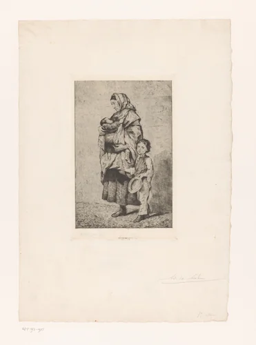 Vrouw met een kind in haar armen en een jongen naast haar by Adolphe Léonard De Mol, print, 1874