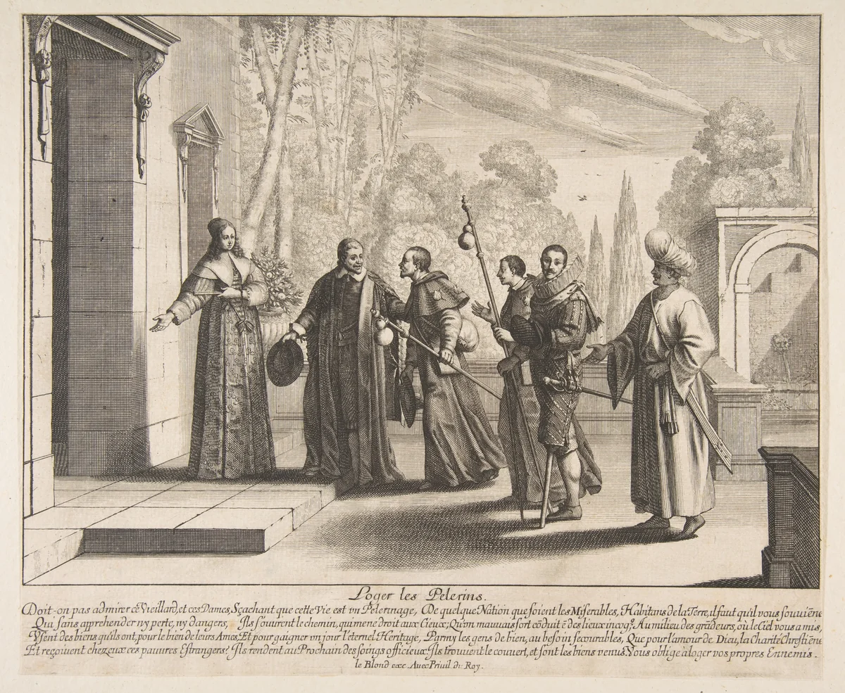 Lodging Pilgrims by Abraham Bosse, print, 1602-1676