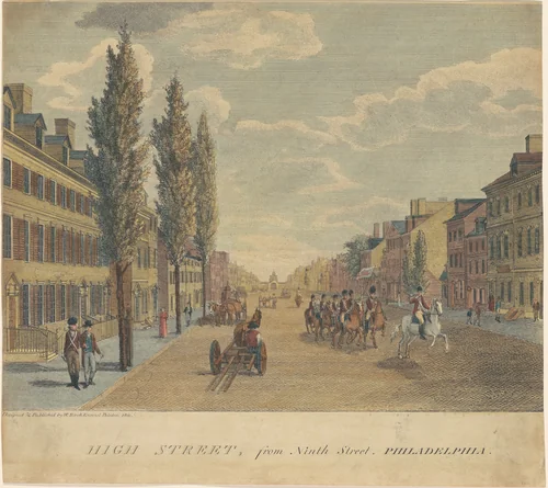 High Street, from Ninth Street, Philadelphia by William Russell Birch, print, 1800