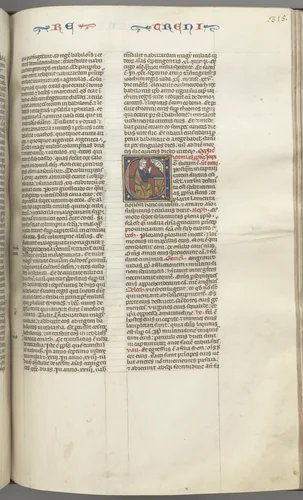 Fol. 315r, Lamentations, historiated initial E, a kneeling Jeremiah praying to a bust of God by Unknown, book, 1270-1300