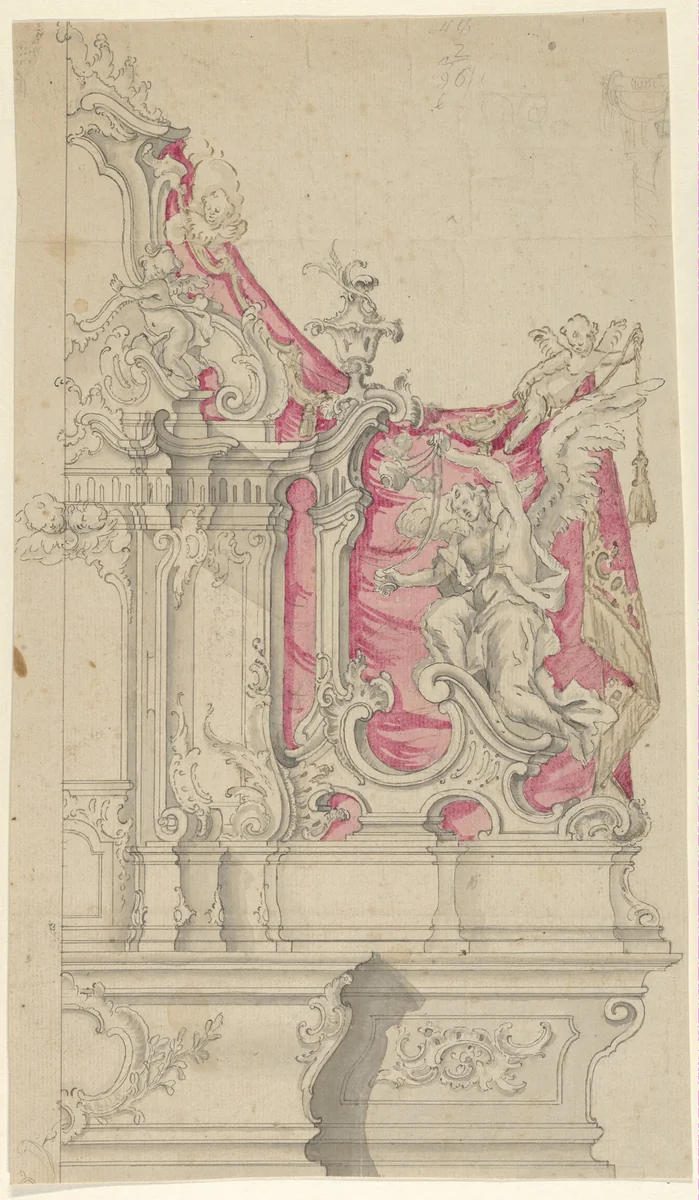 Right Half of a Design for an Altar in Rococo Style by anonymous, drawing, 1730-1740