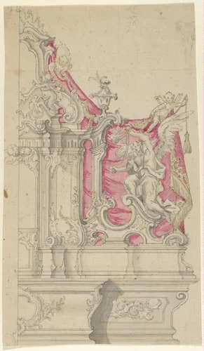Right Half of a Design for an Altar in Rococo Style by anonymous, drawing, 1730-1740