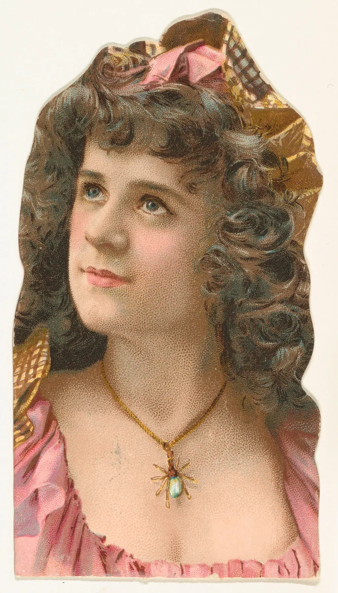 Actress wearing pendant in shape of insect, from Stars of the Stage, Fourth Series (N132) issued by Duke Sons & Co. to promote Honest Long Cut Tobacco by W. Duke, Sons & Co., print, 1892-1893