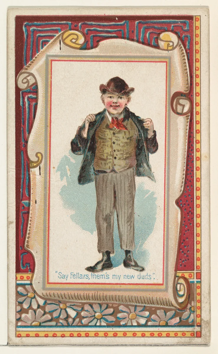 "Say Fellars, them's my new duds," from the Terrors of America set (N136) issued by Duke Sons & Co. to promote Honest Long Cut Tobacco by W. Duke, Sons & Co., print, 1888-1889