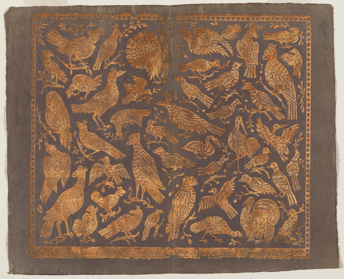 Endpaper with Birds by Johann Georg Eckart, print, 1800-1854