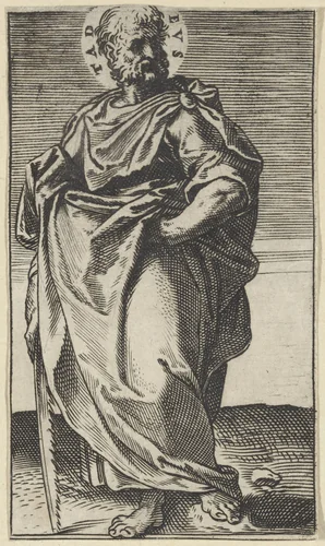 Apostel Judas Taddeüs met een zaag by Agostino Carracci, print, 1583