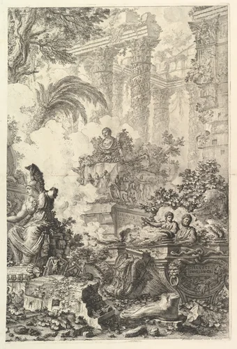 Frontispiece, with Statue of Minerva, from "Vedute di Roma" by Giovanni Battista Piranesi, print, 1743-1753