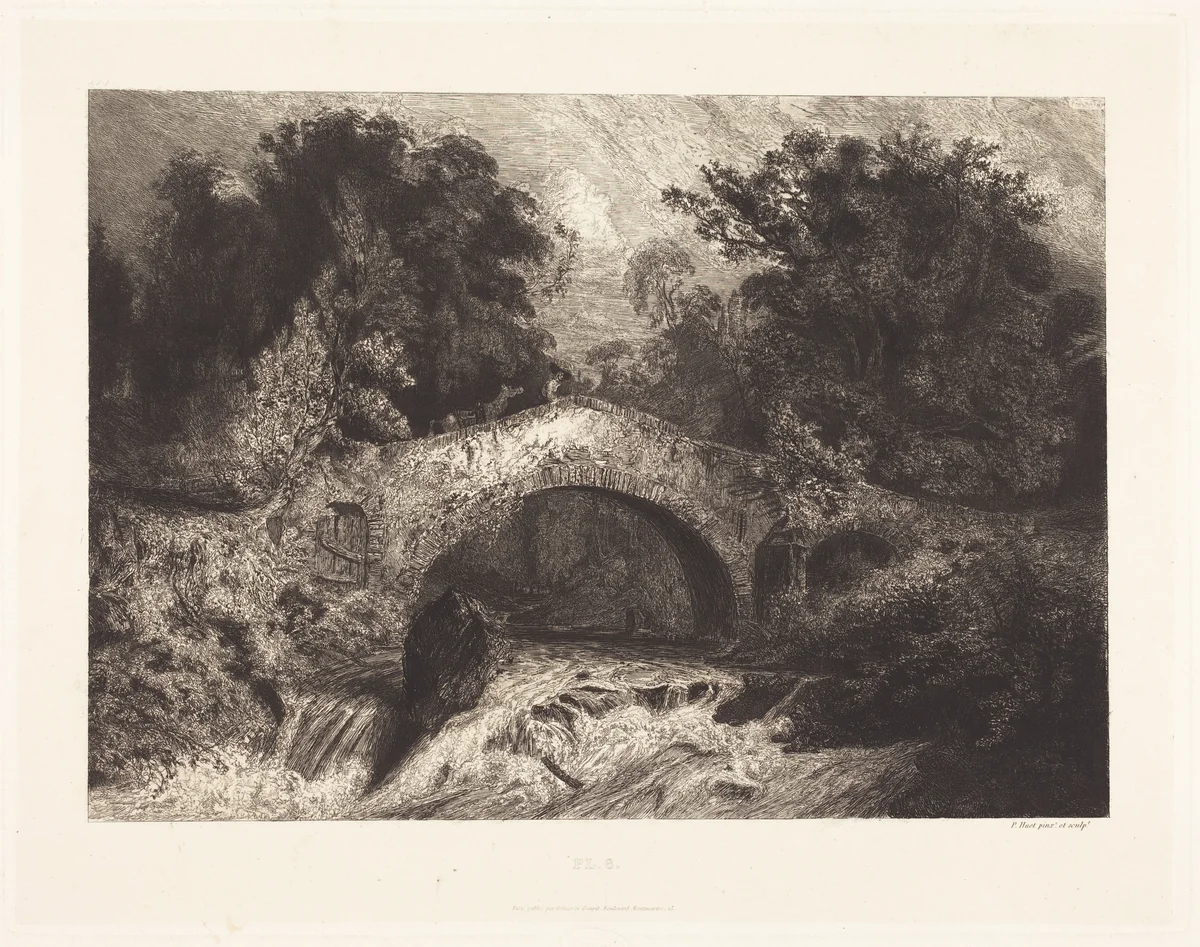 A Bridge in Auvergne (Un pont en Auvergne) by Paul Huet, print, 1834