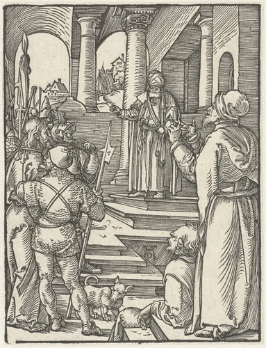 Christus voor Pilatus by Unknown, print, 1508-1509