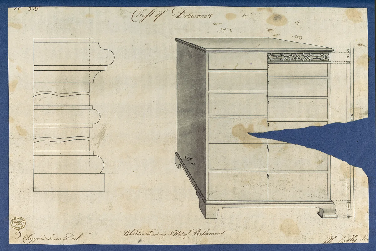 Chest of Drawers, from Chippendale Drawings, Vol. II by Thomas Chippendale, drawing, 1753
