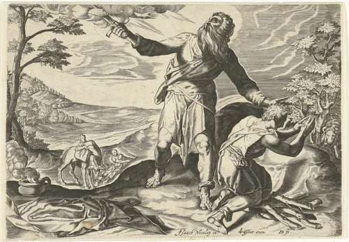 Het offer van Abraham by Unknown, print, 1589-1626