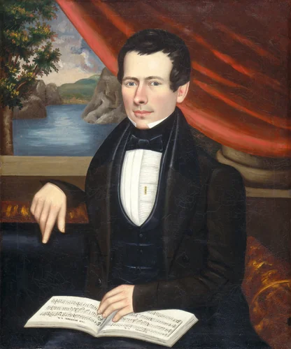 Man with a Tune Book: Possibly Mr. Cook by Erastus Salisbury Field, painting, 1838