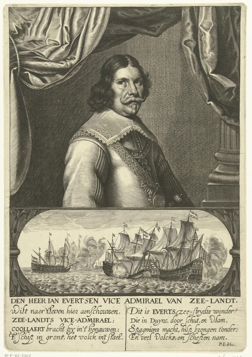Portret van admiraal Johan Evertsen by Cornelis van Dalen, print, 1639-1665