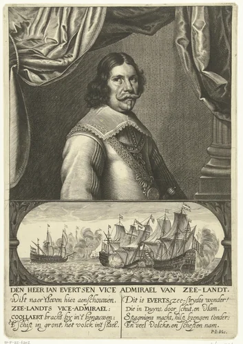 Portret van admiraal Johan Evertsen by Cornelis van Dalen, print, 1639-1665