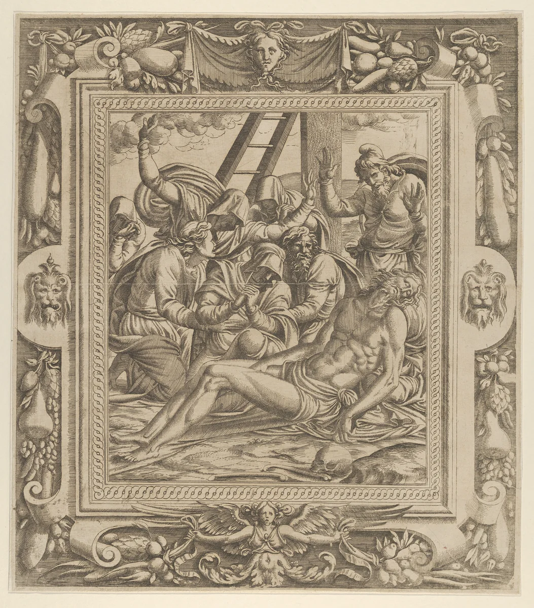 The Lamentation over Christ by Jean Mignon, print, 1535-1555