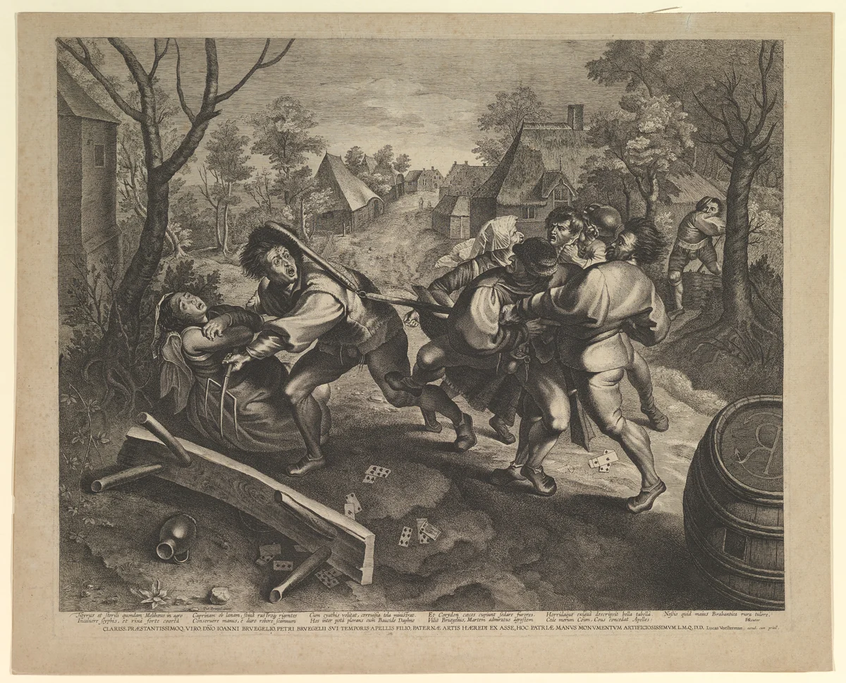 Peasants Fighting over a Game of Cards by Lucas Vorsterman, print, 1600-1675