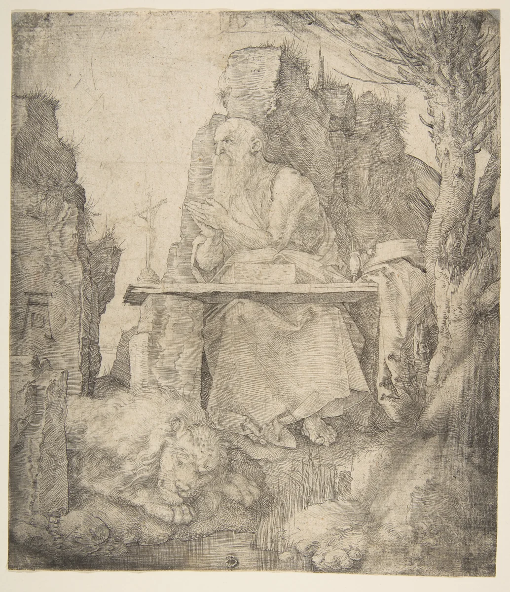 Saint Jerome by the Pollard Willow by Albrecht Dürer, print, 1512