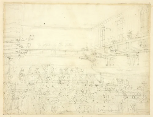 Study for Quaker's Meeting, from Microcosm of London by Augustus Charles Pugin
Thomas Rowlandson, drawing, 1807-1809