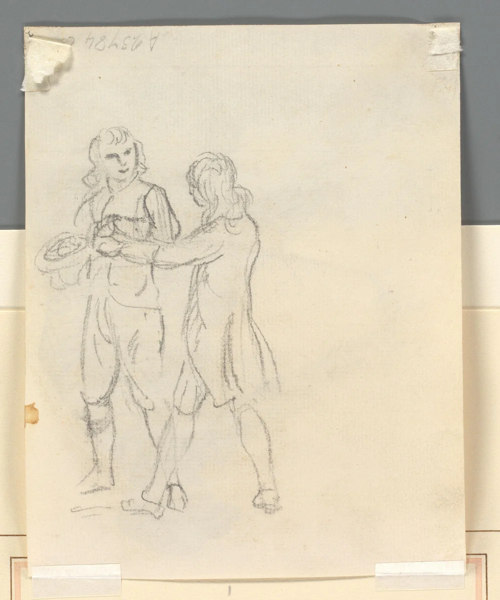 Schets van twee jongelieden by Paul Sandby, drawing, 1735-1809