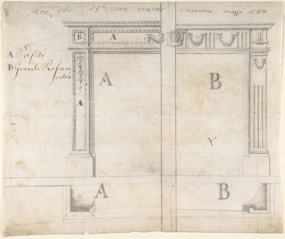 Alternate Designs for a Chimneypiece by anonymous, drawing, 1700-1800