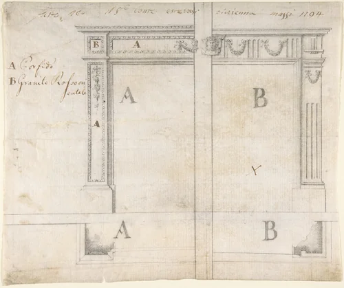 Alternate Designs for a Chimneypiece by anonymous, drawing, 1700-1800