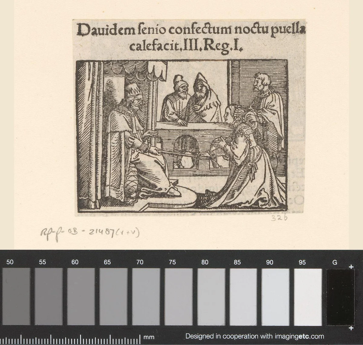 Abisag knielt voor David by anonymous, print, 1530-1533