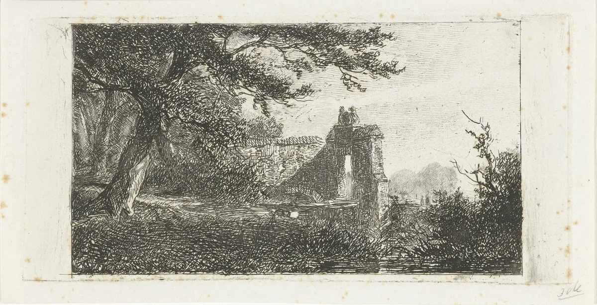 Landschap met poortgebouw by Jan Frederik van Deventer, print, 1832-1886
