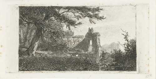 Landschap met poortgebouw by Jan Frederik van Deventer, print, 1832-1886