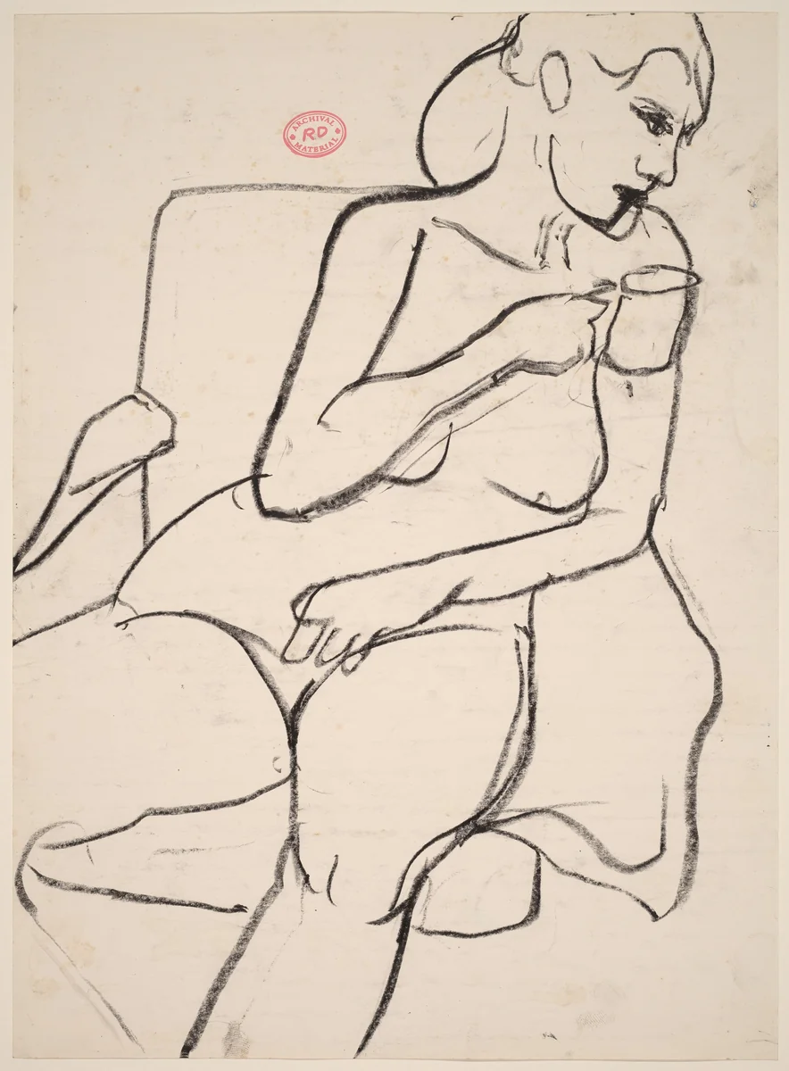 Untitled [seated female nude holding a cup] by Richard Diebenkorn, drawing, 1955-1967