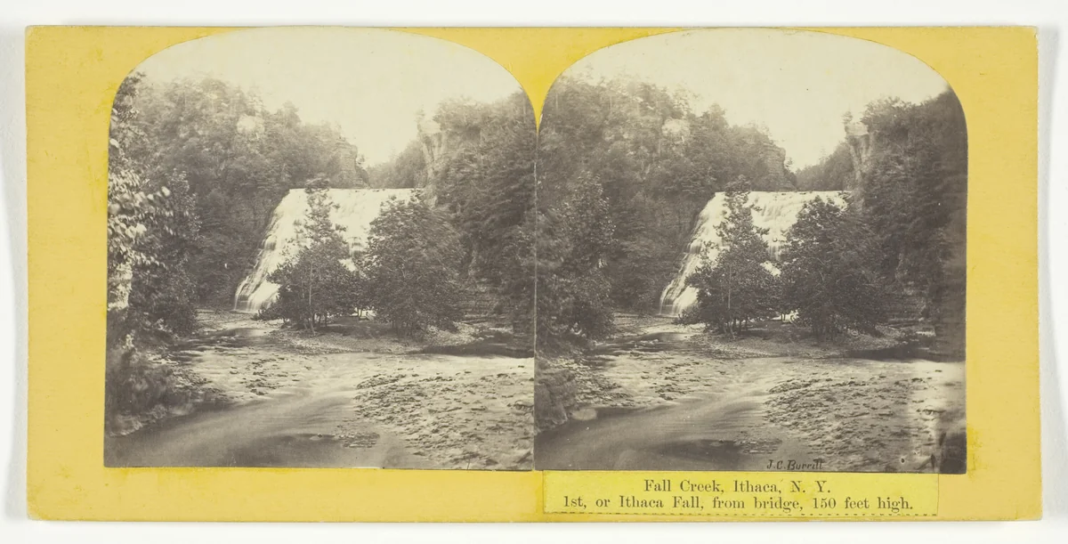 Fall Creek, Ithaca, N.Y. 1st, or Ithaca Fall, from bridge, 150 feet high by J. C. Burritt, photograph, 1860-1865
