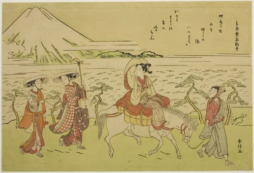 Parody of Ariwara no Narihira's journey to the east by Suzuki Harunobu (鈴木春信), print, 1762-1770