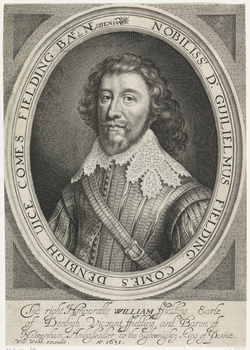Portret van William Fielding, 1e graaf van Denbigh by Robert van Voerst, print, 1631