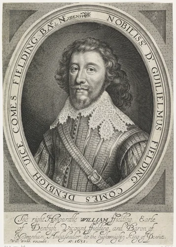 Portret van William Fielding, 1e graaf van Denbigh by Robert van Voerst, print, 1631