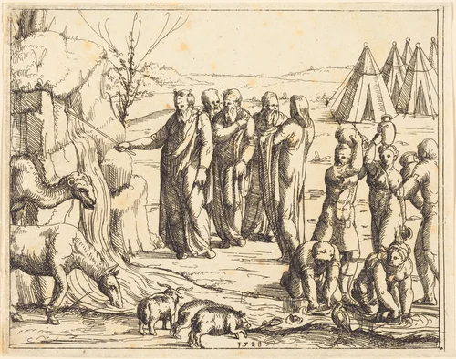 Moses Striking the Rock by Augustin Hirschvogel, print, 1503-1553