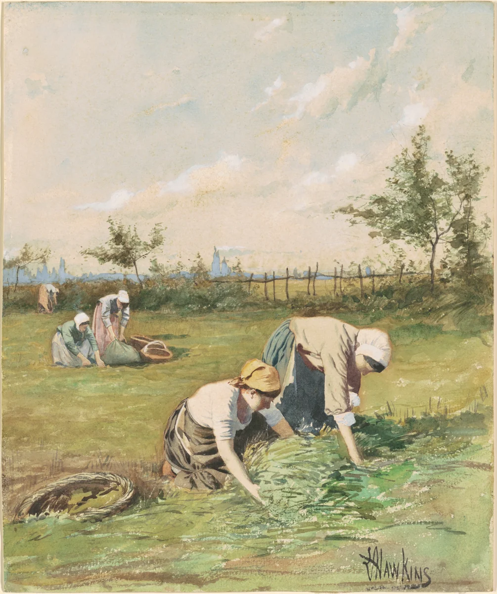 Gleaners in the Field by Louis Welden Hawkins, drawing, 1875-1885