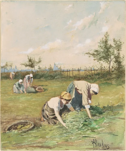 Gleaners in the Field by Louis Welden Hawkins, drawing, 1875-1885
