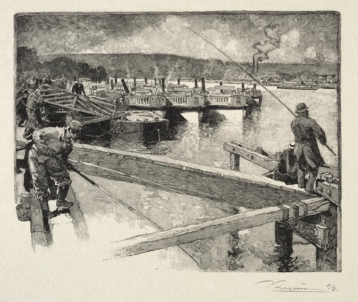 Le garage des bateaux-omnibus by Auguste Louis Lepère, print, 1870-1918