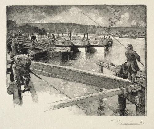 Le garage des bateaux-omnibus by Auguste Louis Lepère, print, 1870-1918