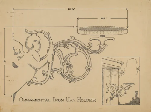 Cast Iron Urn Holder by Thomas Byrne, index of american design, 1936