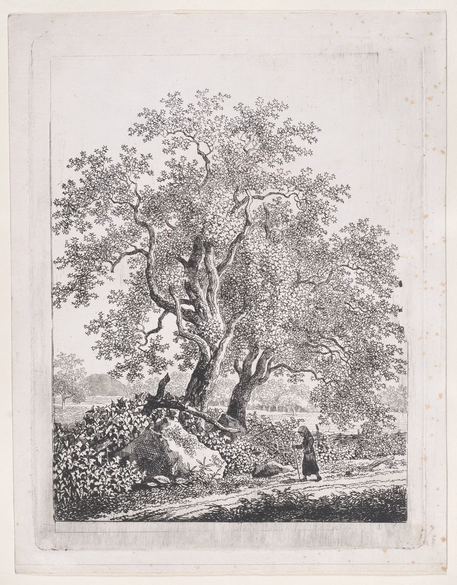 Landscape with a Strolling Woman by Johann Christian Klengel, print, 1795-1805