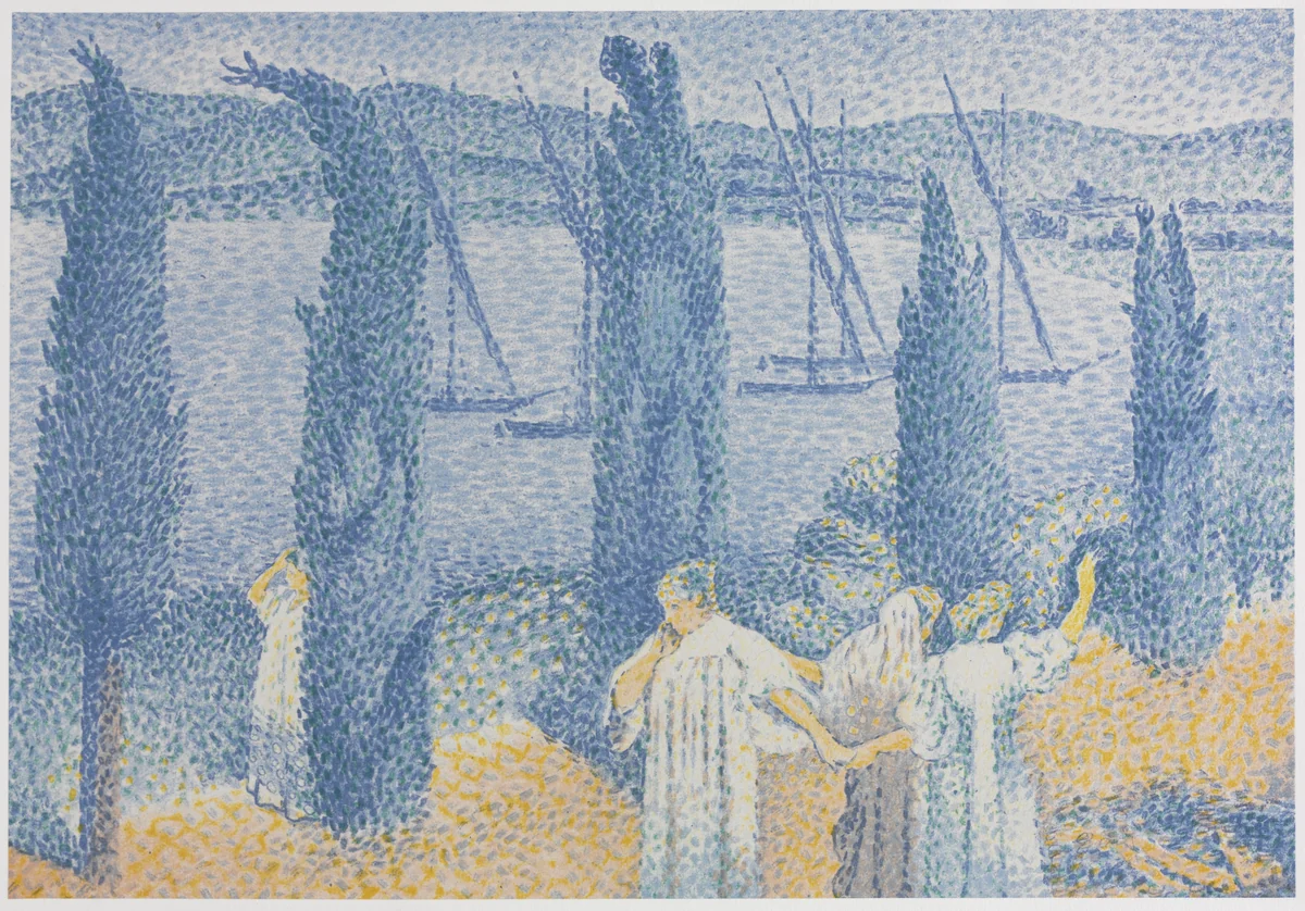 The Promenade (Landscape with Cypresses) by Henri-Edmond Cross, print, 1897
