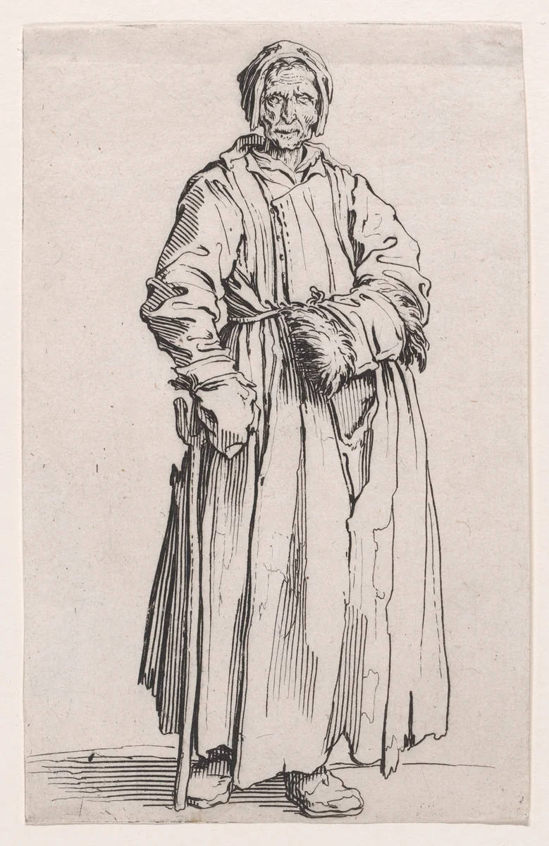 La Borgnesse (The Woman with One Eye), from "Les Gueux suite appelée aussi Les Mendiants, Les Baroni, ou Les Barons" (The Beggars, also called the Barons) by Jacques Callot, print, 1618-1628