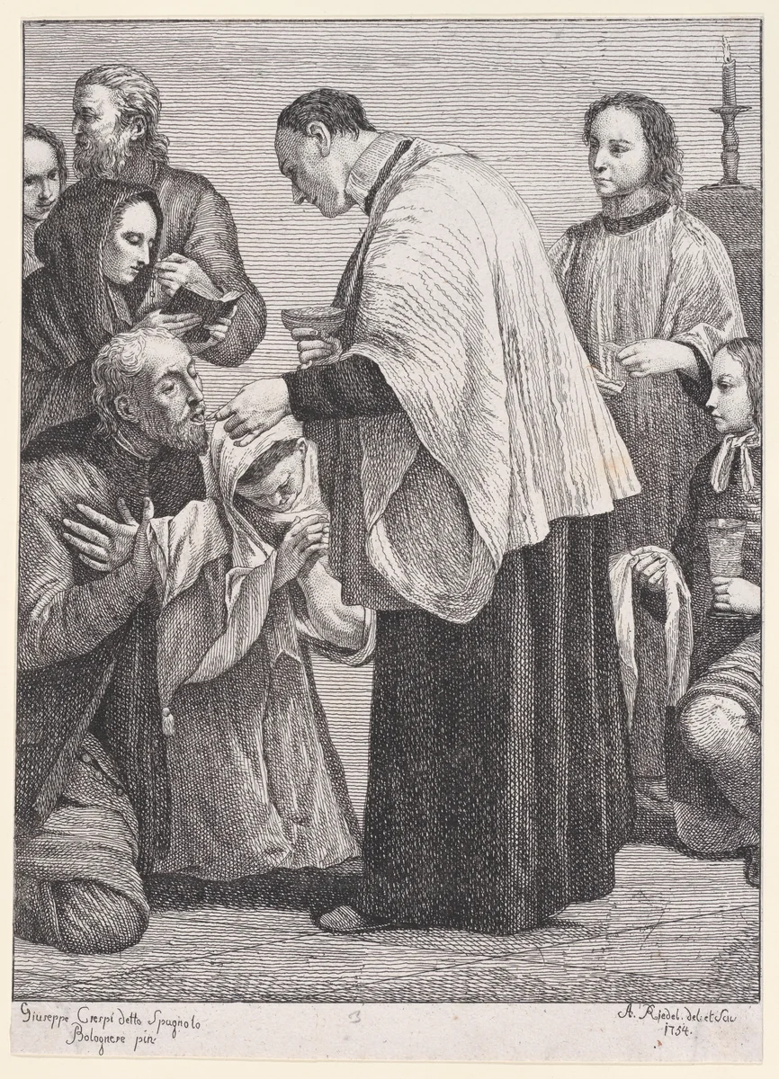 Holy Eucharist, from "The Seven Sacraments" by Johann Anton Riedel, print, 1754
